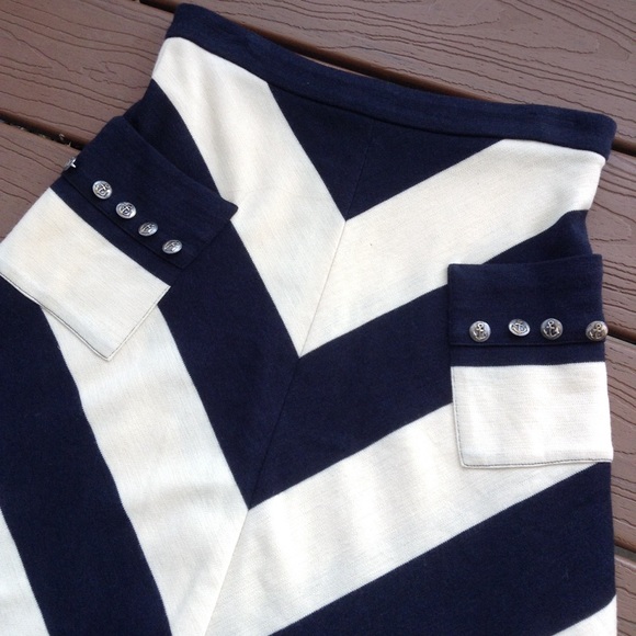 ABAETE navy ivory nautical striped wool skirt S M - Picture 2 of 7